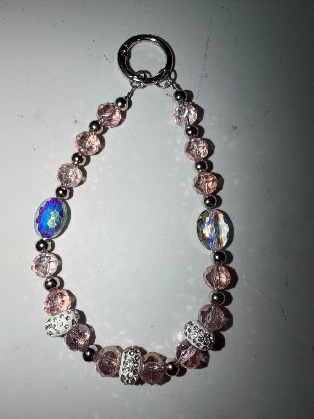 Delicate Pink Crystal Beaded Keychain